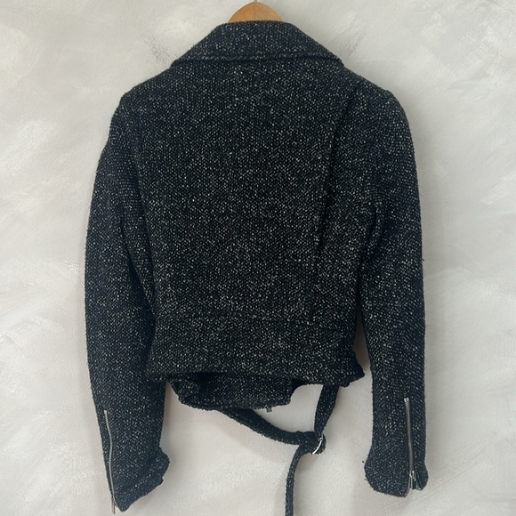 Club Monaco Zina Black Tweed  Belted Moto Jacket wool medium - Picture 10 of 10